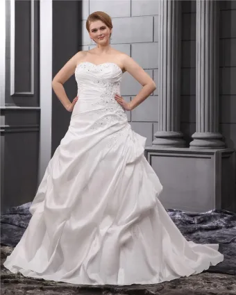 A Line Strapless Sweep Satin Plus Size Wedding Dress