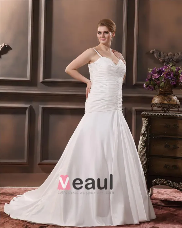 Satin Garn Ruffle Queen Anne Gericht Brautkleider Große Größen Brautkleider