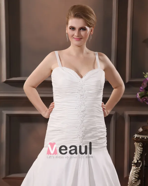Satin Garn Ruffle Queen Anne Gericht Brautkleider Große Größen Brautkleider