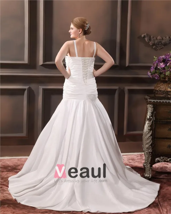 Satin Garn Ruffle Queen Anne Gericht Brautkleider Große Größen Brautkleider
