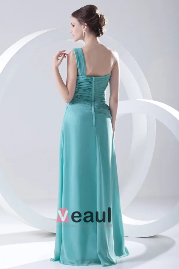 Mousseline De Soie Plissee Une Epaule Etage Robe De Demoiselle D'honneur De Longueur Manches De La Mode