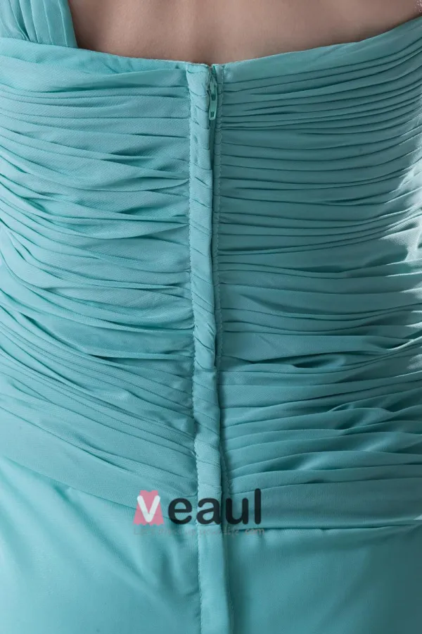 Mousseline De Soie Plissee Une Epaule Etage Robe De Demoiselle D'honneur De Longueur Manches De La Mode