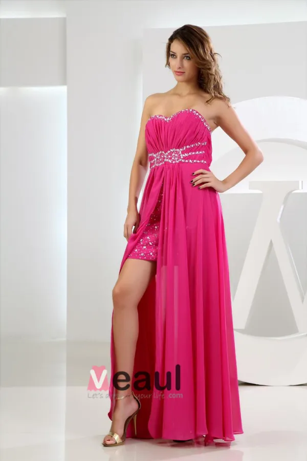 Chiffon Silke Som Satin Silke Beading Kjaereste Ermelos Glidelas Gulv Lengde Plissert Fest Cocktailkjoler