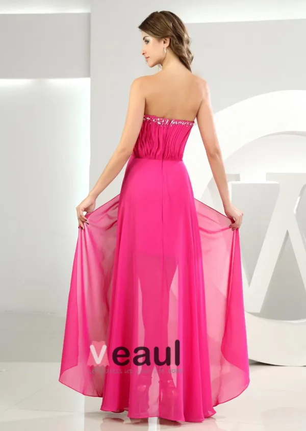 Chiffon Silke Som Satin Silke Beading Kjaereste Ermelos Glidelas Gulv Lengde Plissert Fest Cocktailkjoler