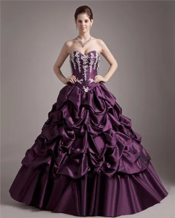 Ball Gown Taffeta Applique Beading Sweetheart Ruffle Floor Length Quinceanera Prom Dresses