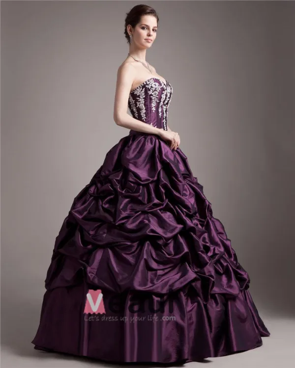 Taffeta Applikere Beading Kjaereste Krusning Gulv Lengde Ballkjoler