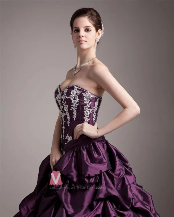 Taffeta Applikere Beading Kjaereste Krusning Gulv Lengde Ballkjoler