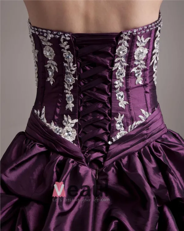 Taffeta Applikere Beading Kjaereste Krusning Gulv Lengde Ballkjoler