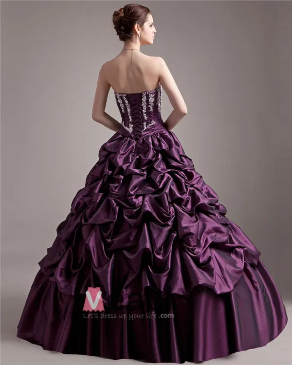 Taffeta Applikere Beading Kjaereste Krusning Gulv Lengde Ballkjoler