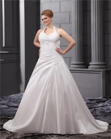 Satin Beading Applikasjon Grime Kapell Pluss Storrelsen Brudekjoler Bryllupskjoler