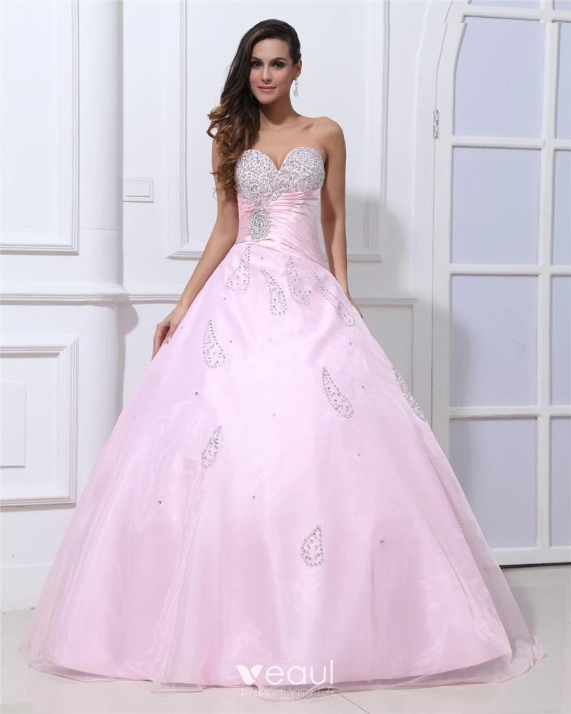 Elegant Blush Pink Strapless Ball Gown Formal Evening Dresses 2023 Satin  Appliques Floor Length Party Prom Gowns Robe De US Size 8 Color Ivory
