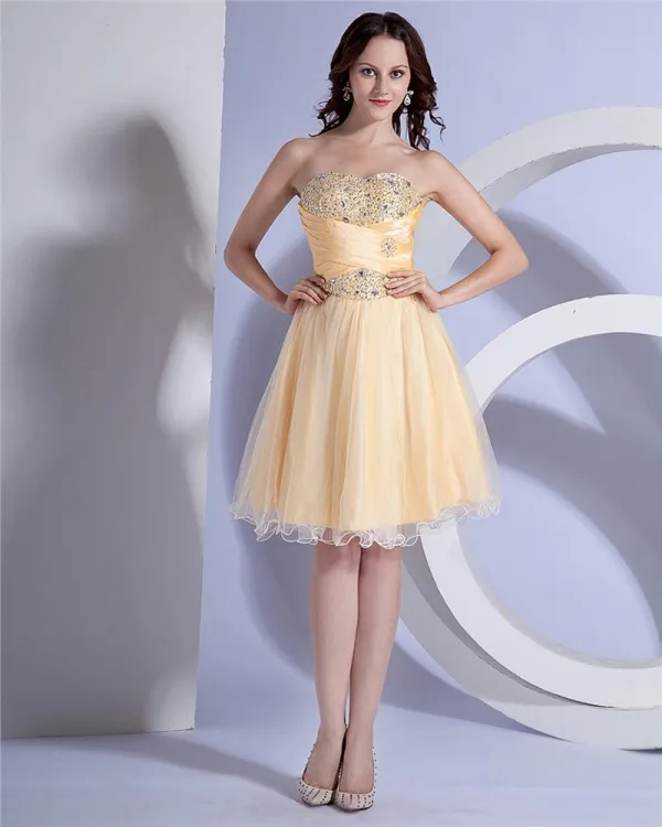 Elegant Organza Satin Ruffle Sweetheart Knee Length Graduation Dress
