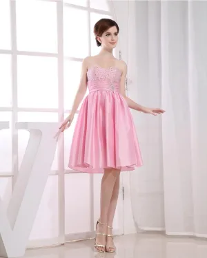 Chiffon Silk Beading Sweetheart Sleeveless Backless Zipper Knee Length Pleated Cocktail Dress