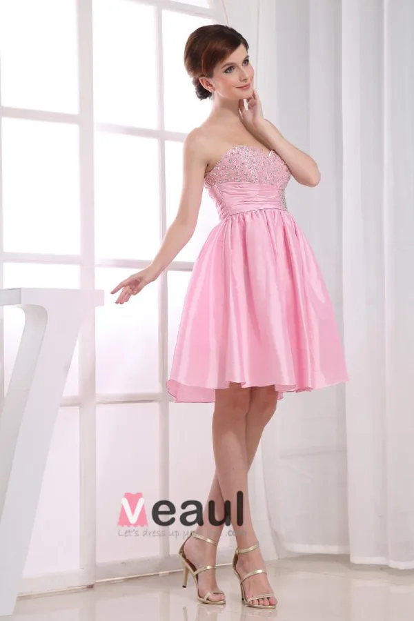 Chiffon Silke Beading Kjaereste Ermelos Rygglose Glidelas Knelange Plissert Cocktail Kjoler Festkjoler