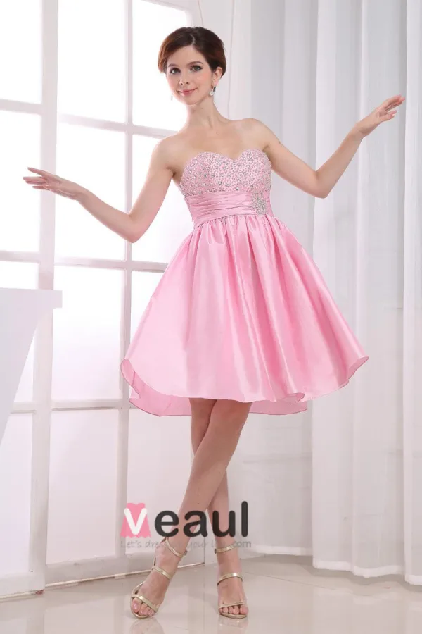 Chiffon Silke Beading Kjaereste Ermelos Rygglose Glidelas Knelange Plissert Cocktail Kjoler Festkjoler