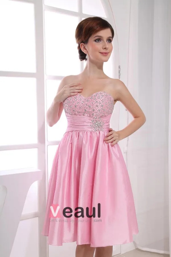 Chiffon Silke Beading Kjaereste Ermelos Rygglose Glidelas Knelange Plissert Cocktail Kjoler Festkjoler