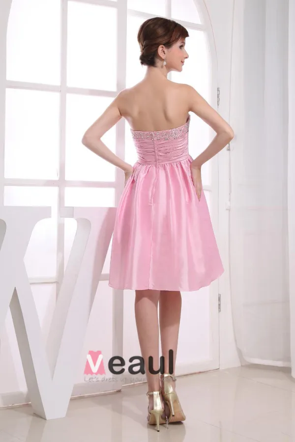 Chiffon Silke Beading Kjaereste Ermelos Rygglose Glidelas Knelange Plissert Cocktail Kjoler Festkjoler