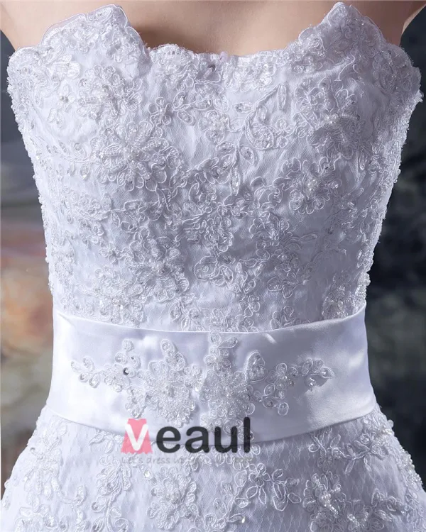 Tulle Strapless Chaoel Beading Applique Sheath Bridal Gown Wedding Dress