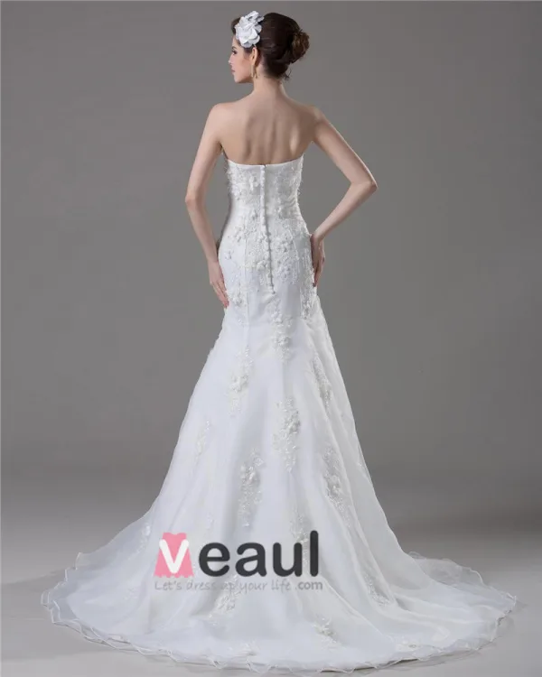 Elegant Beading Applique Sweetheart Floor Length Court Train Yarn Mermaid Wedding Dress