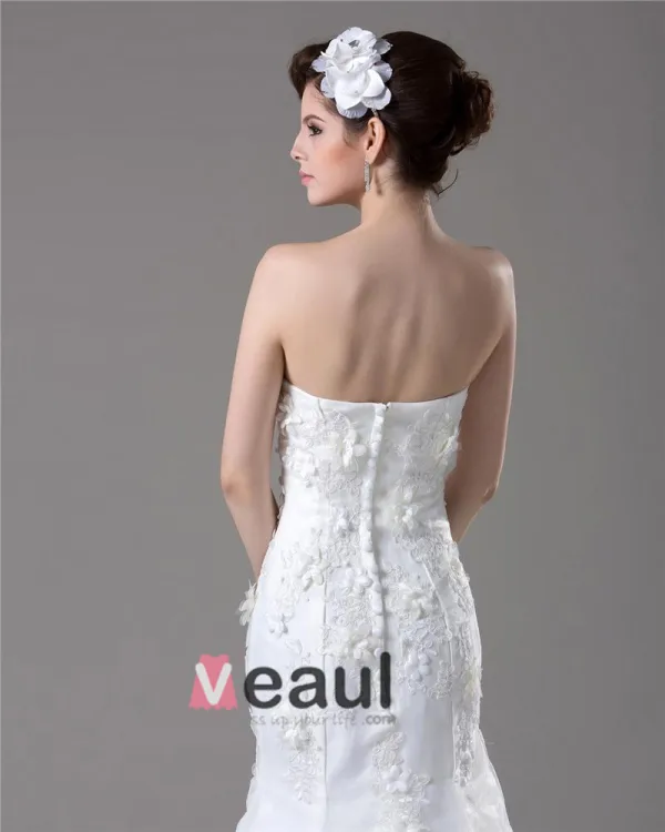 Elegant Beading Applique Sweetheart Floor Length Court Train Yarn Mermaid Wedding Dress