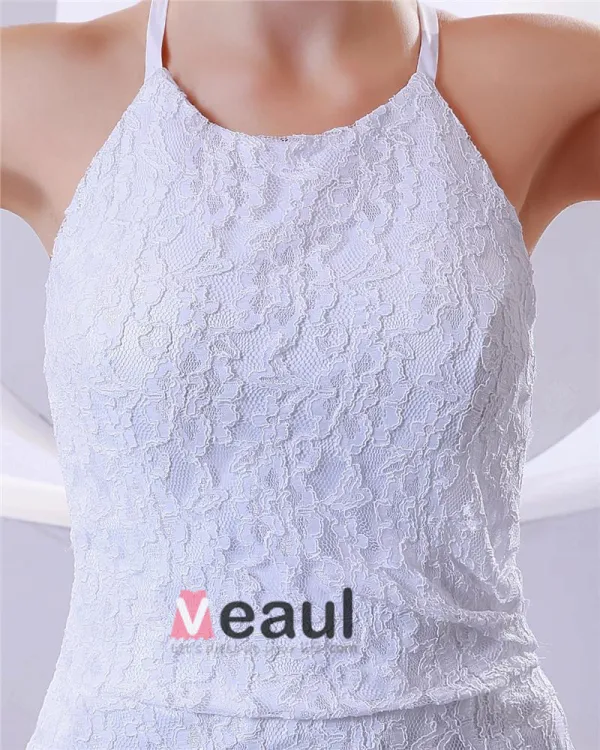 Feather Lace Halter Feather Brush Train Mermaid Wedding Dresses