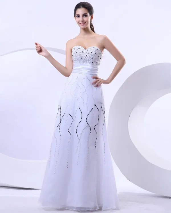 Satin Organza Sequins Beading Sweetheart Floor Length Quinceanera Prom Dress