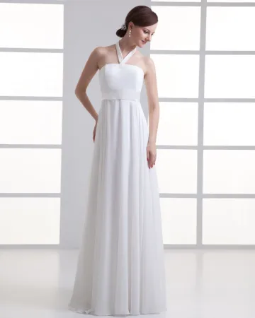 Mousseline De Soie Perles Halter Longueur Plisse Robe De Mariée Empire
