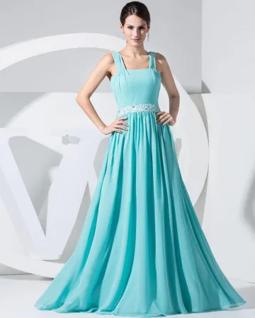 Chiffon Elastisk Silke Som Satin Silke Spaghetti Band Beading Ermelos Glidelas Gulv Lengde Plissert Kjole