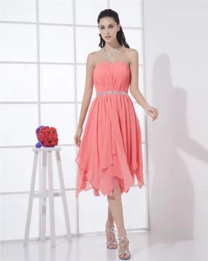 Kjaereste Chiffon Ruffle Beaded Lar Lengde Cocktail Kjoler Festkjoler