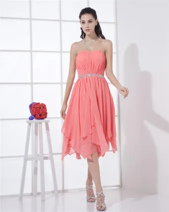 Sweetheart Chiffon Ruffle Beaded Thigh Length Cocktail Dresses