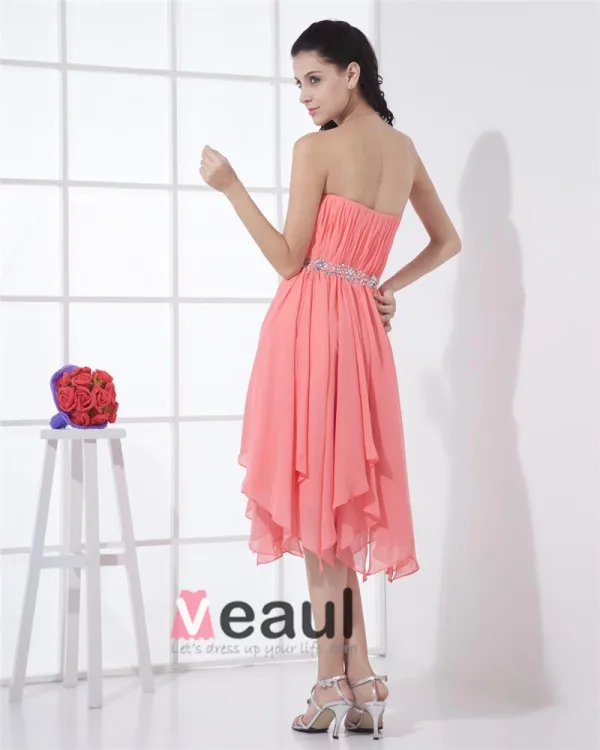 Kjaereste Chiffon Ruffle Beaded Lar Lengde Cocktail Kjoler Festkjoler