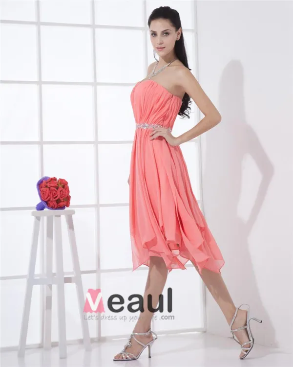 Kjaereste Chiffon Ruffle Beaded Lar Lengde Cocktail Kjoler Festkjoler