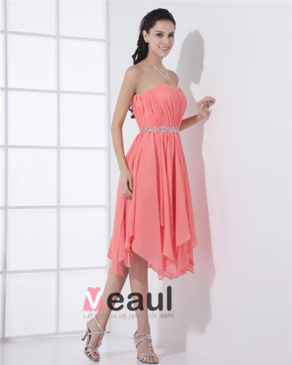 Kjaereste Chiffon Ruffle Beaded Lar Lengde Cocktail Kjoler Festkjoler