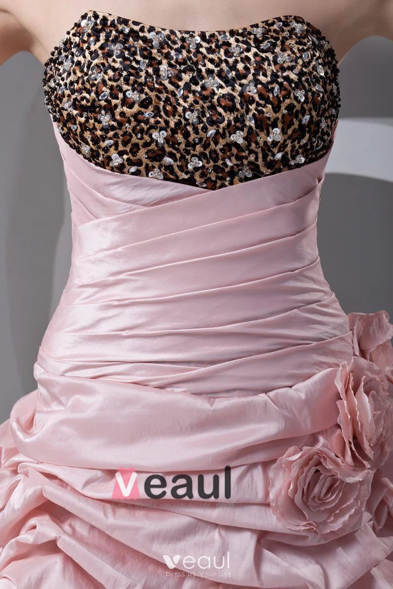 Pink Leopard Print Prom Dresses