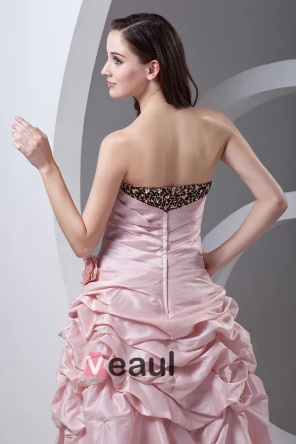 Taffeta Ruffle Flower Floor Length Leopard Prom Dress