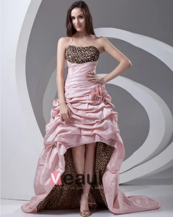 Taffeta Ruffle Flower Floor Length Leopard Prom Dress