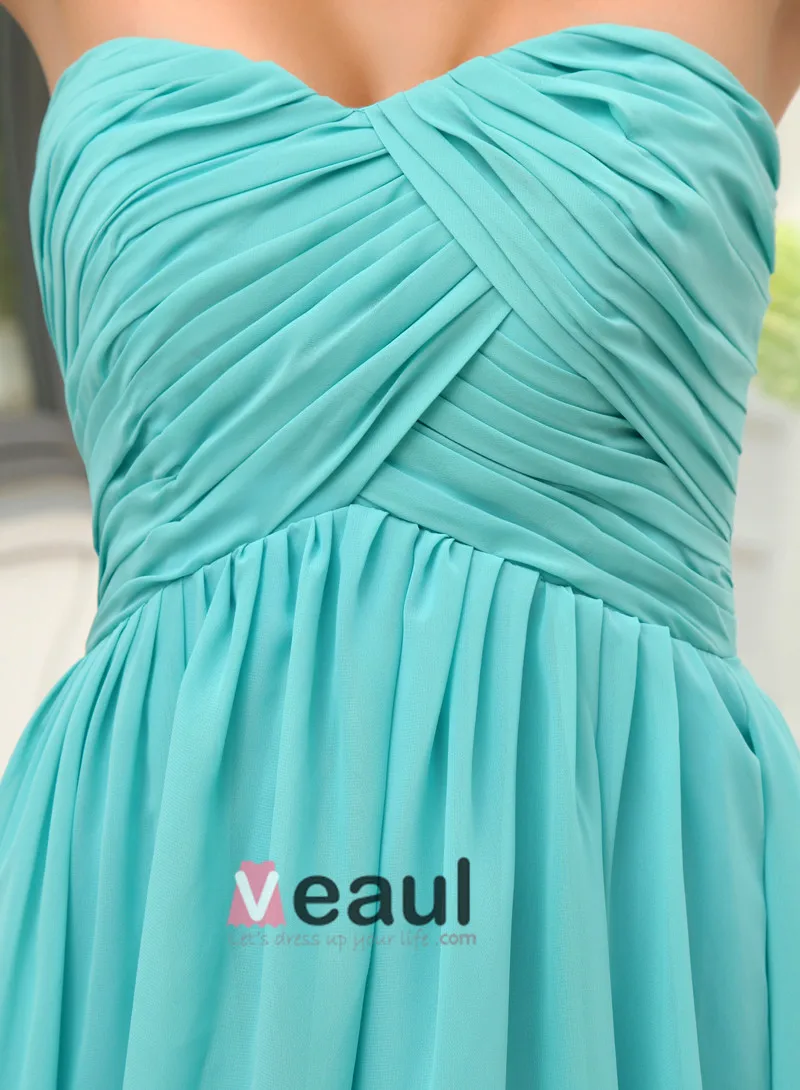 Chiffon Silke Silke Som Satin Kjaereste Krusning Ermelos Rygglose Glidelas Kort Plissert Brudepikekjoler