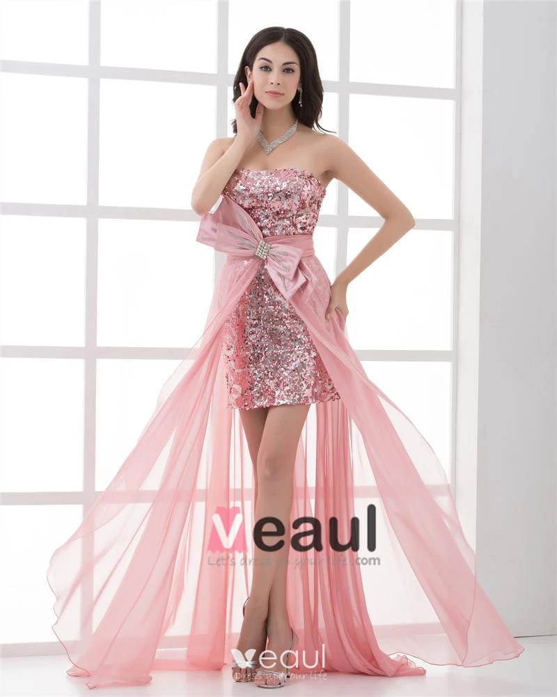 Pink Backless Bowknot Asymmetry Homecoming Dress Pink Backless Bowknot Asymmetry Homecoming Dress