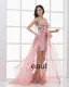 Strapless Asymmetrical Length Paillette Bowknot Chiffon High Low Prom Cocktail Dress