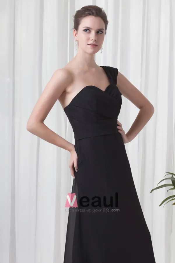 Fascinant D'une Epaule Longueur De Plancher Plisse Mousseline Demoiselle D'honneur