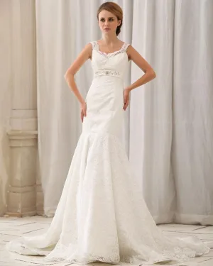 Etage De Train De Chapelle De Satin D Amoureux Dentelle Elegante Robe De Mariée Sirène