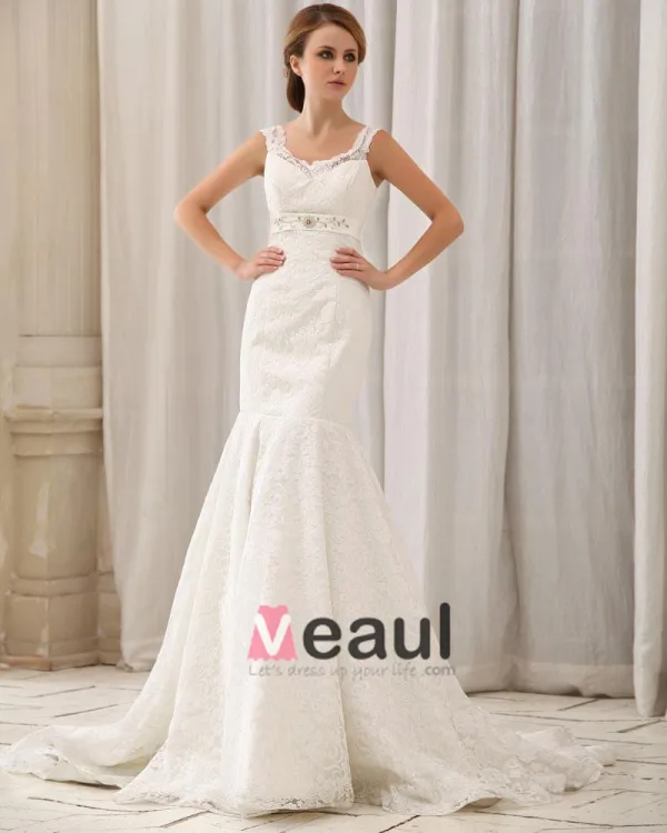 Etage De Train De Chapelle De Satin D'amoureux Dentelle Elegante Robe De Mariée Sirène