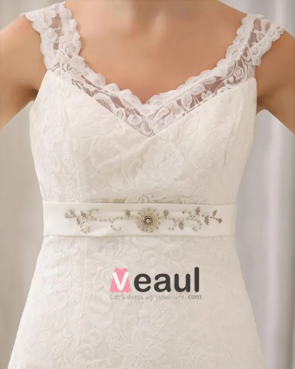 Etage De Train De Chapelle De Satin D'amoureux Dentelle Elegante Robe De Mariée Sirène