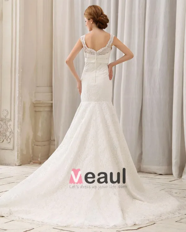 Etage De Train De Chapelle De Satin D'amoureux Dentelle Elegante Robe De Mariée Sirène