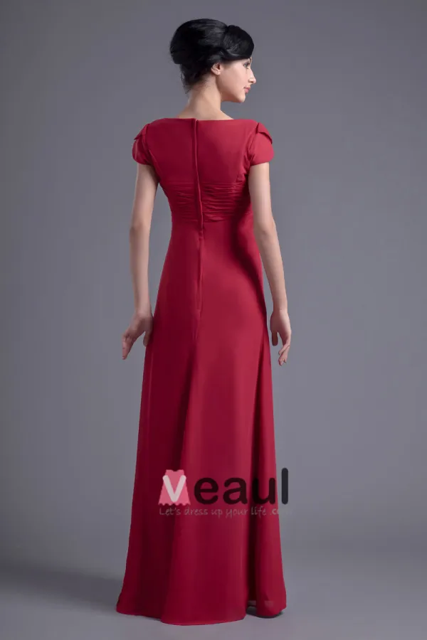 Fashion Chiffon Pleated V Neck Petal Floor Length Bridesmaid Dress
