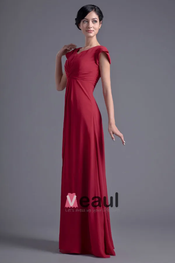Fashion Chiffon Pleated V Neck Petal Floor Length Bridesmaid Dress
