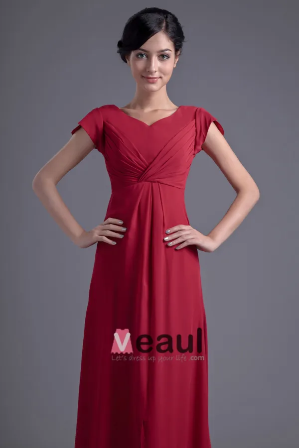 Fashion Chiffon Pleated V Neck Petal Floor Length Bridesmaid Dress