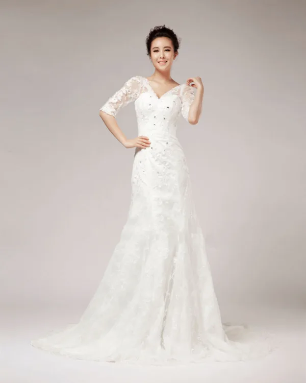 A-Line V-Neck Sleeveless Floor Length Wedding Dresses With Lace,RBWD0007