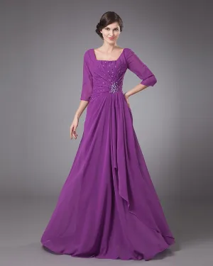 Chiffon Volanger Firkantet Hals Ankel Lengde Modre Av Bruden Gjester Kjoler