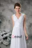 V Neck Pleated Applique Floor Length Chiffon Empire Wedding Dress